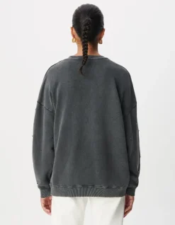 Sweat gris broderies strass Femme