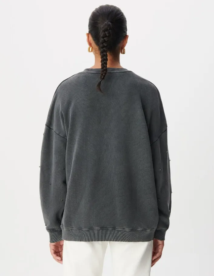 Sweat gris broderies strass Femme