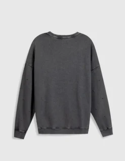 Sweat gris broderies strass Femme