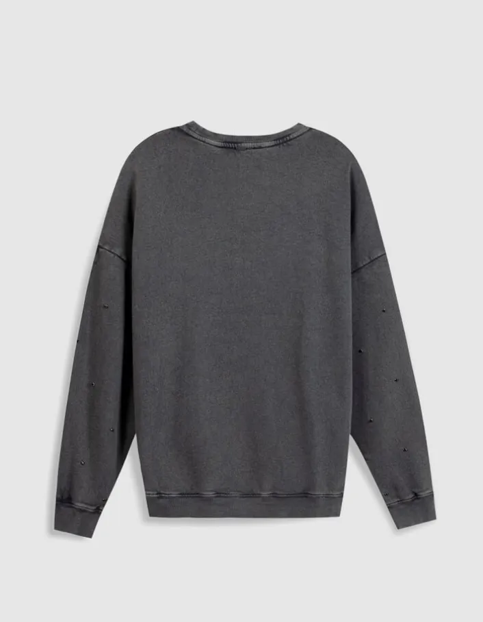 Sweat gris broderies strass Femme