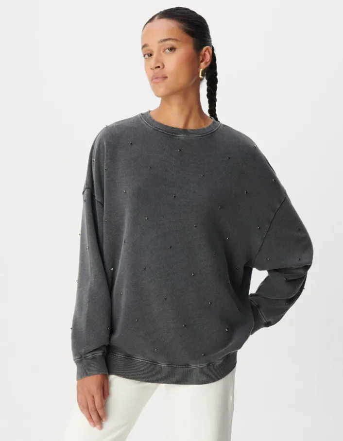 Sweat gris broderies strass Femme