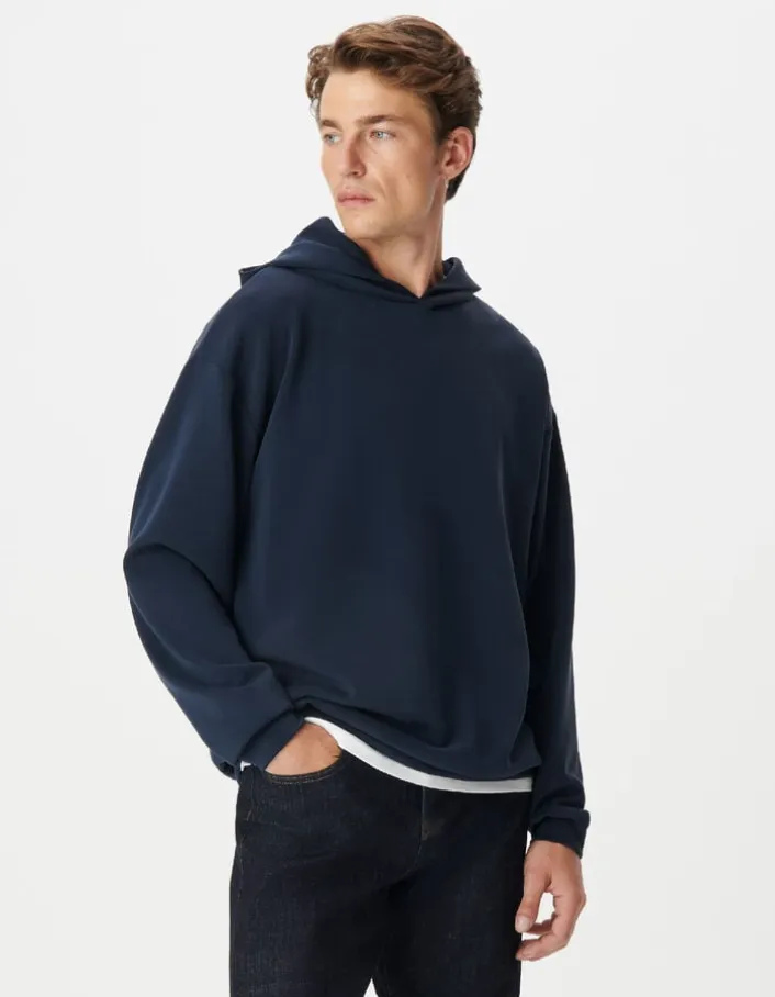 Sweat marine à capuche molleton Homme