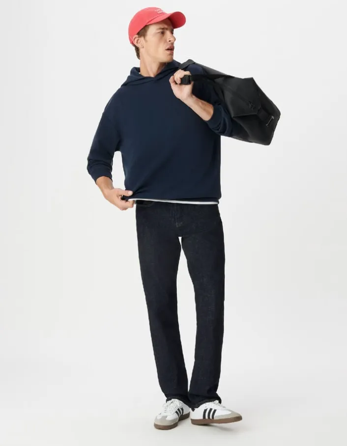 Sweat marine à capuche molleton Homme