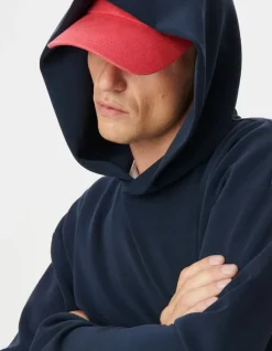 Sweat marine à capuche molleton Homme