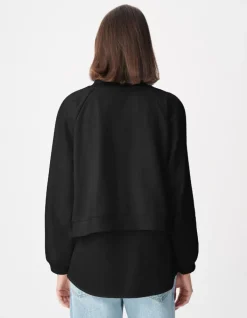 Sweat noir bi-matière trompe-l'oeil chemise Femme