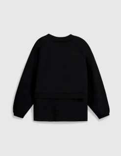 Sweat noir bi-matière trompe-l'oeil chemise Femme
