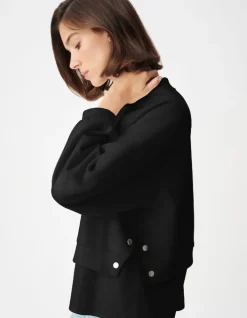 Sweat noir bi-matière trompe-l'oeil chemise Femme