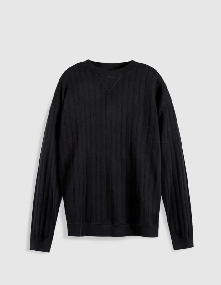 Sweat noir molleton effet rayures Homme