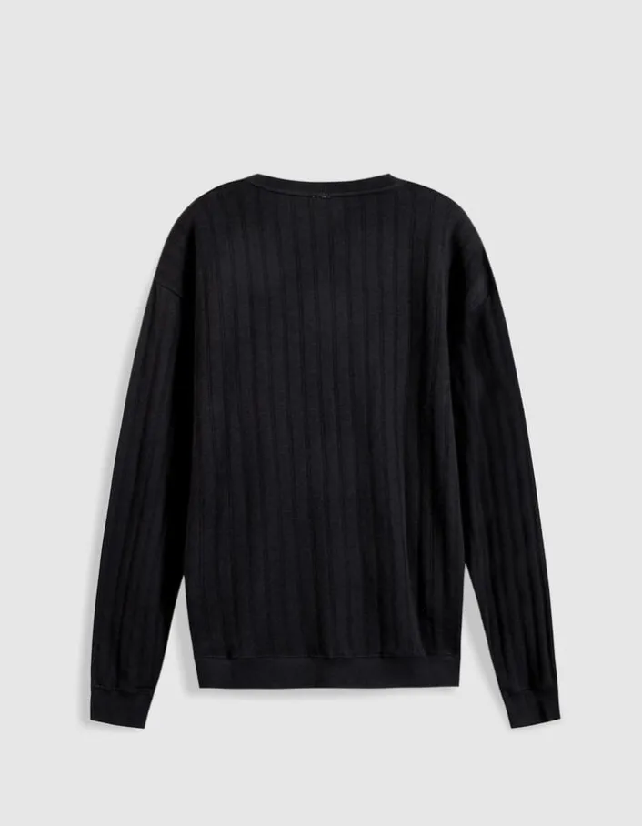 Sweat noir molleton effet rayures Homme