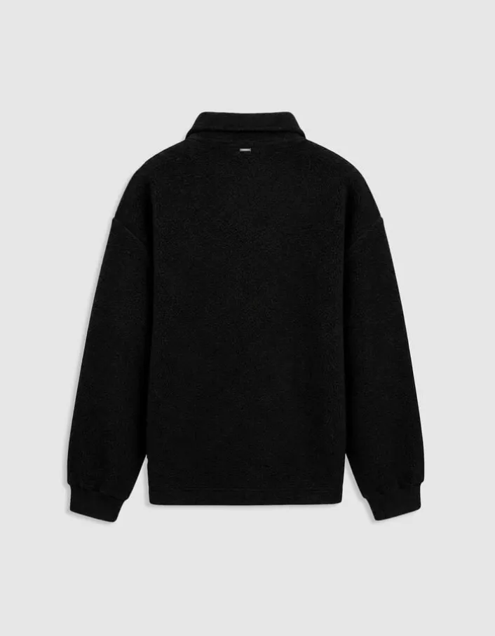 Sweat zippé noir laine bouillie une poche plaquée Homme