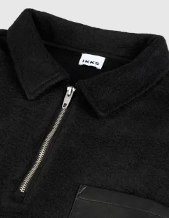 Sweat zippé noir laine bouillie une poche plaquée Homme