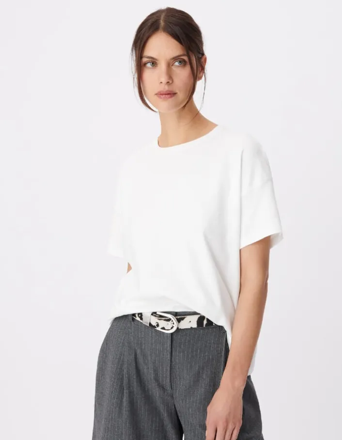 Tee-shirt col rond blanc broderie chevrons dos Femme