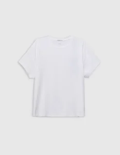 Tee-shirt col rond blanc broderie chevrons dos Femme