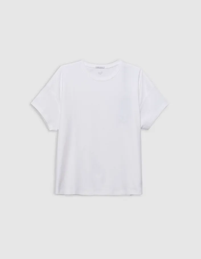 Tee-shirt col rond blanc broderie chevrons dos Femme