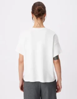 Tee-shirt col rond blanc broderie chevrons dos Femme