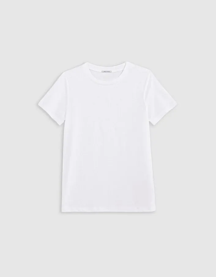 Tee-shirt col rond blanc broderie chevrons dos Femme