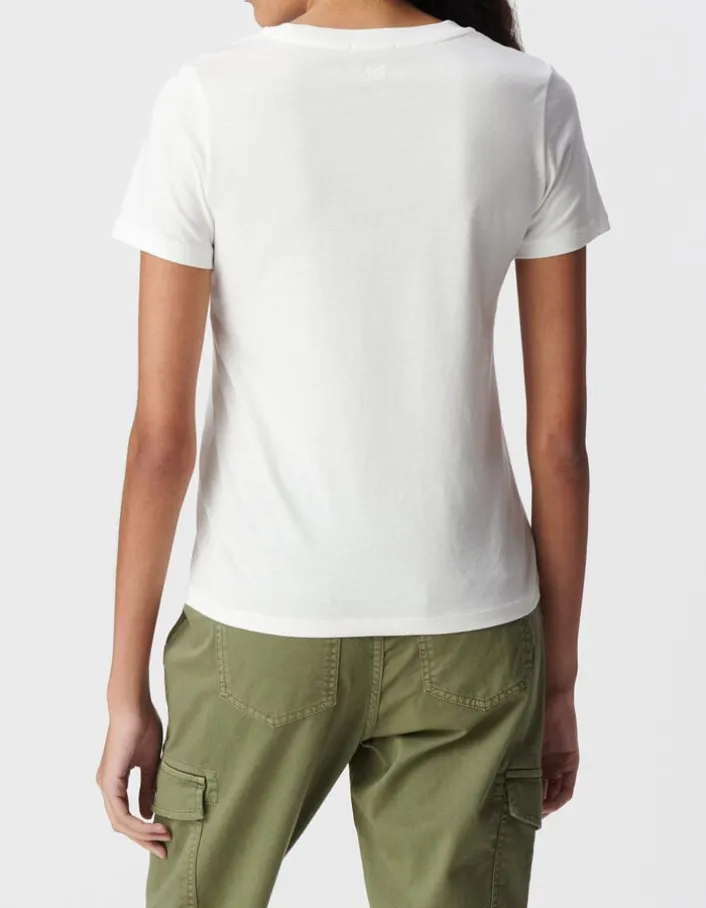Tee-shirt col rond blanc broderie chevrons dos Femme