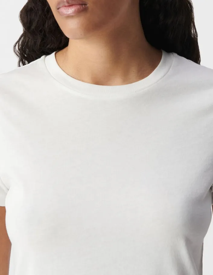 Tee-shirt col rond blanc broderie chevrons dos Femme