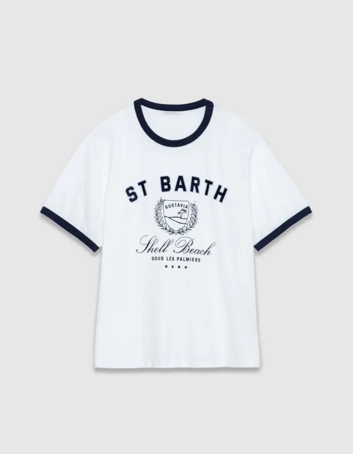 Tee-shirt col rond blanc coton bio message Femme