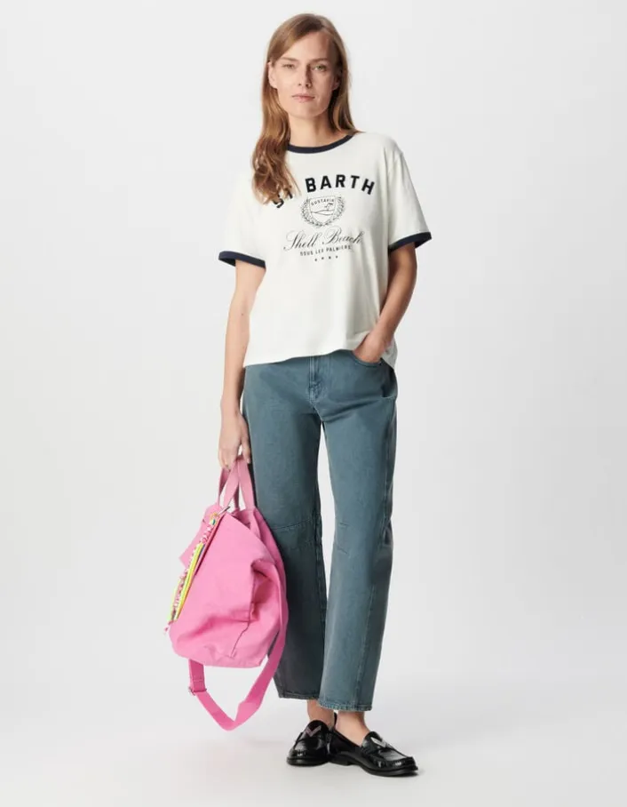 Tee-shirt col rond blanc coton bio message Femme
