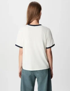 Tee-shirt col rond blanc coton bio message Femme