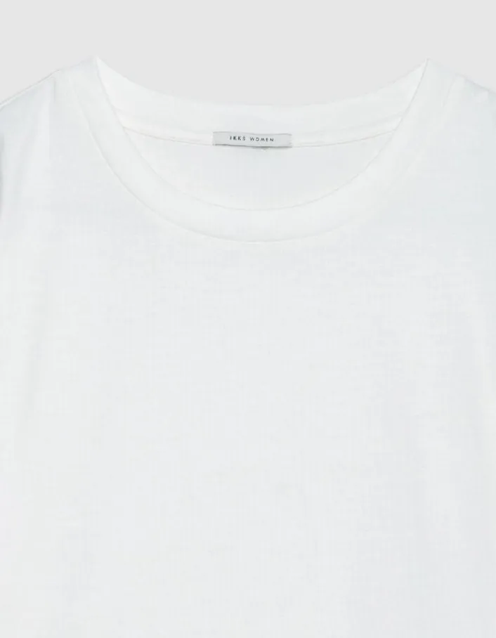 Tee-shirt col rond blanc détail crochet et sequins Femme