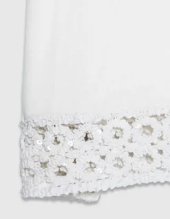 Tee-shirt col rond blanc détail crochet et sequins Femme
