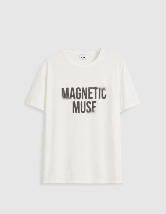 Tee-shirt col rond blanc print message Femme