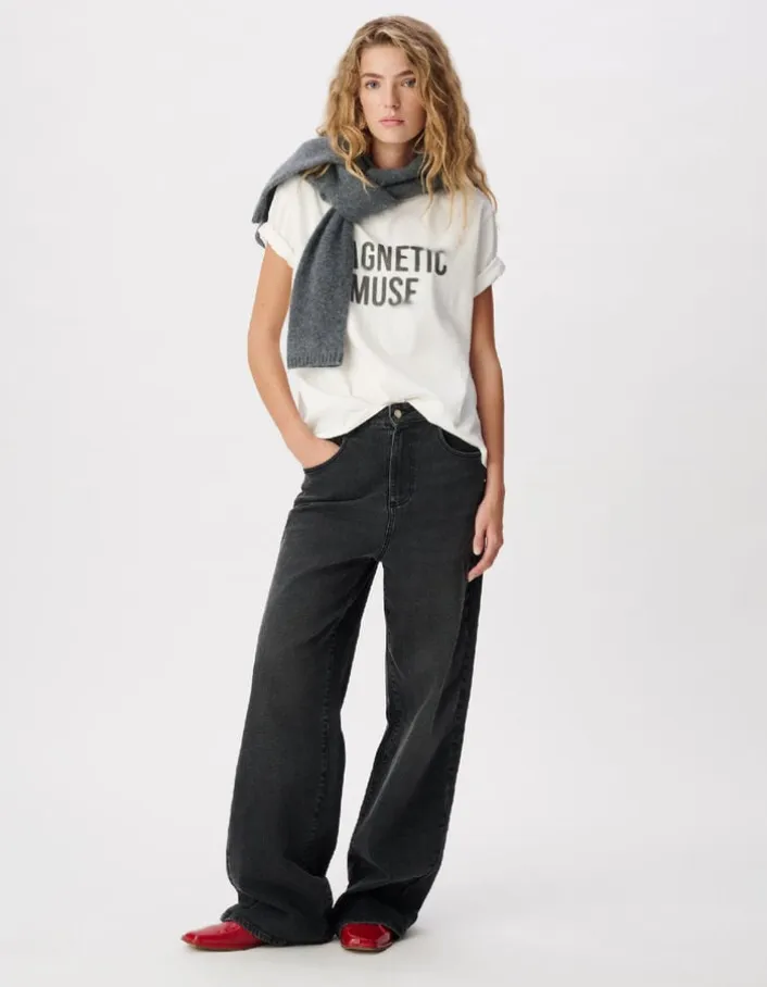Tee-shirt col rond blanc print message Femme