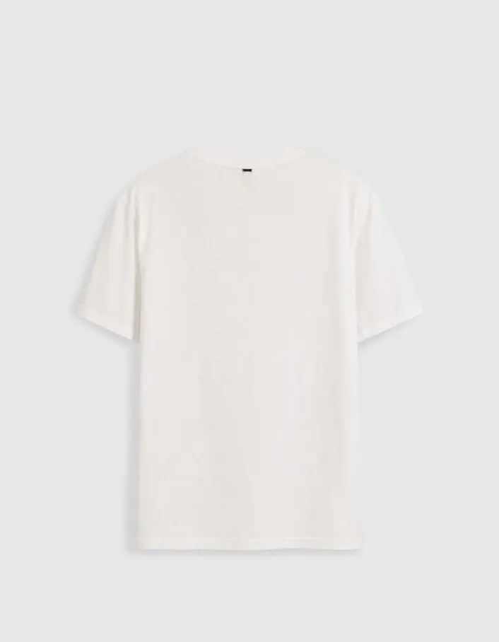 Tee-shirt col rond blanc print message Femme