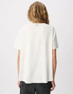 Tee-shirt col rond blanc print message Femme