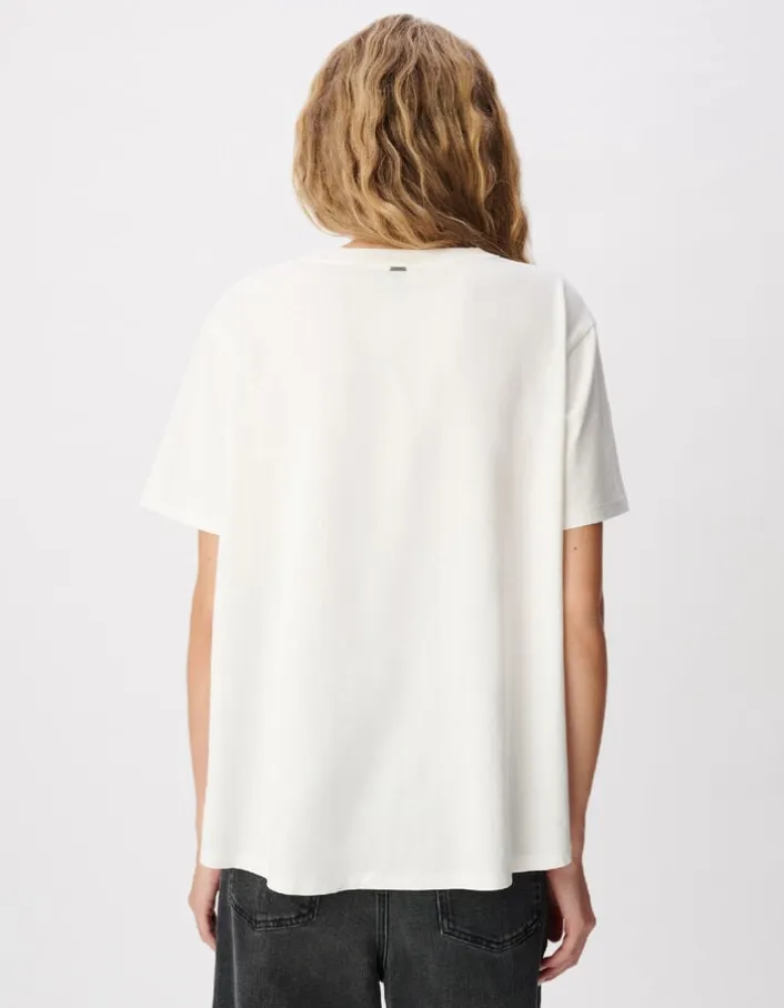 Tee-shirt col rond blanc print message Femme