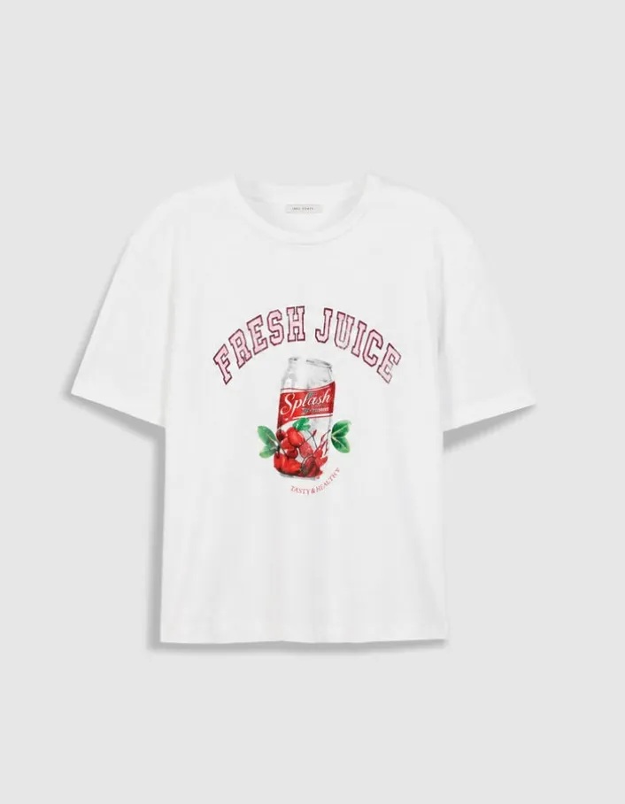 Tee-shirt col rond blanc visuel canette et messages Femme