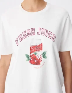 Tee-shirt col rond blanc visuel canette et messages Femme