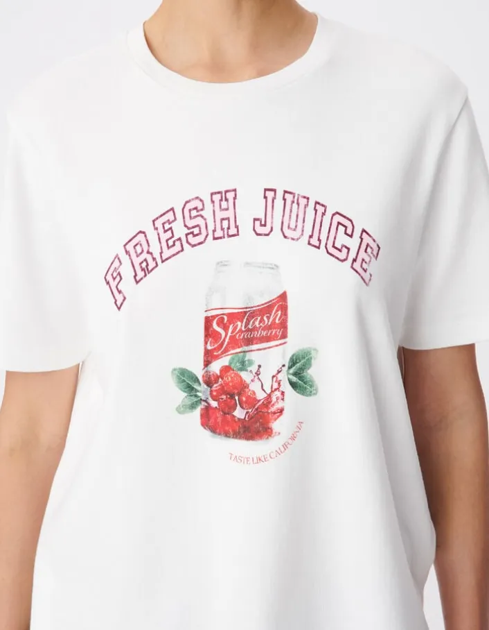 Tee-shirt col rond blanc visuel canette et messages Femme