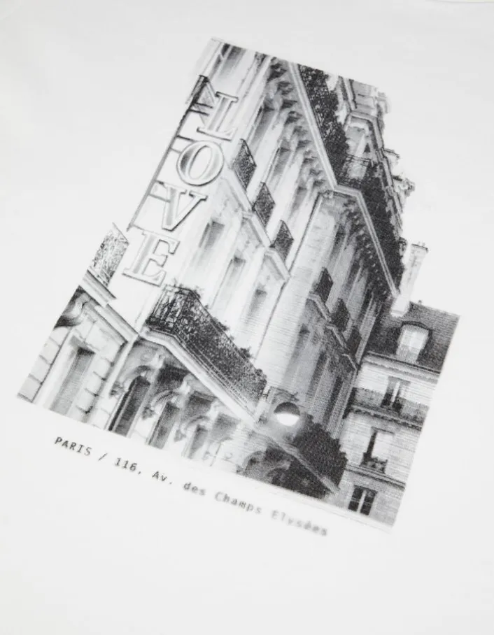 Tee-shirt col rond blanc visuel immeuble Femme