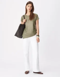 Tee-shirt col rond kaki lurex asymétrique Femme