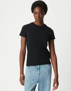 Tee-shirt col rond noir broderie chevrons dos Femme