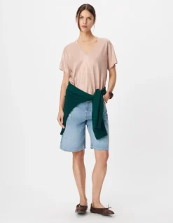 Tee-shirt col V beige doré Femme