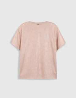 Tee-shirt col V beige doré Femme