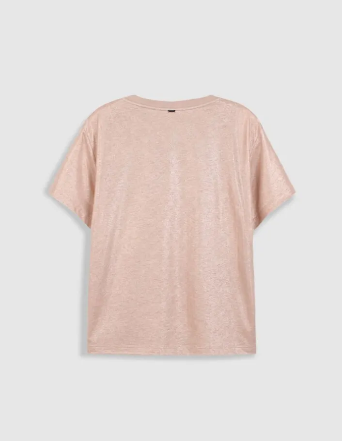 Tee-shirt col V beige doré Femme