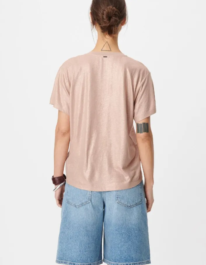 Tee-shirt col V beige doré Femme