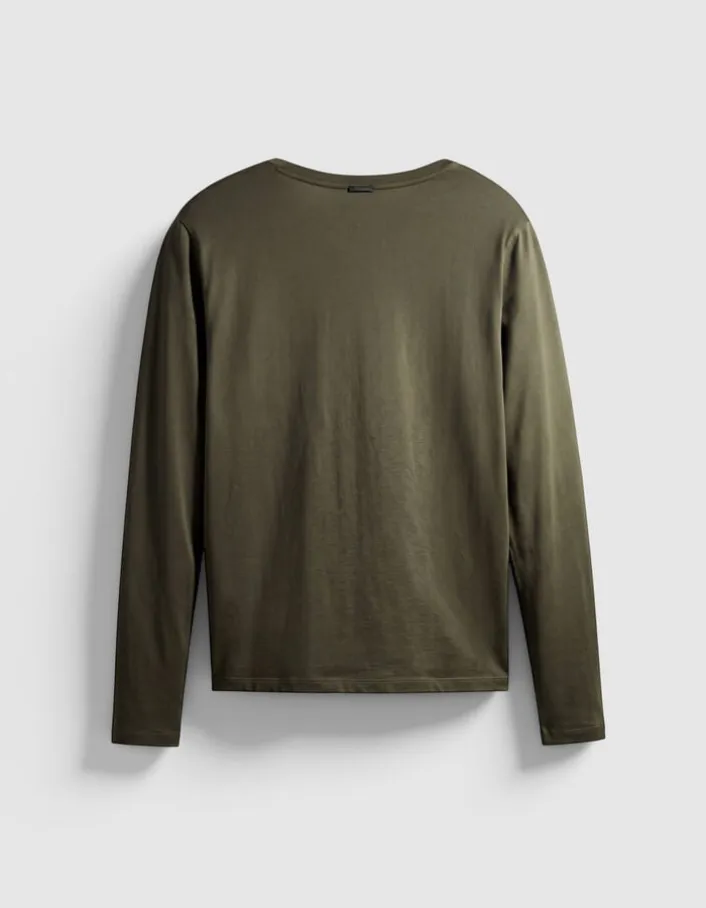 Tee-shirt col V kaki décor strass col Femme