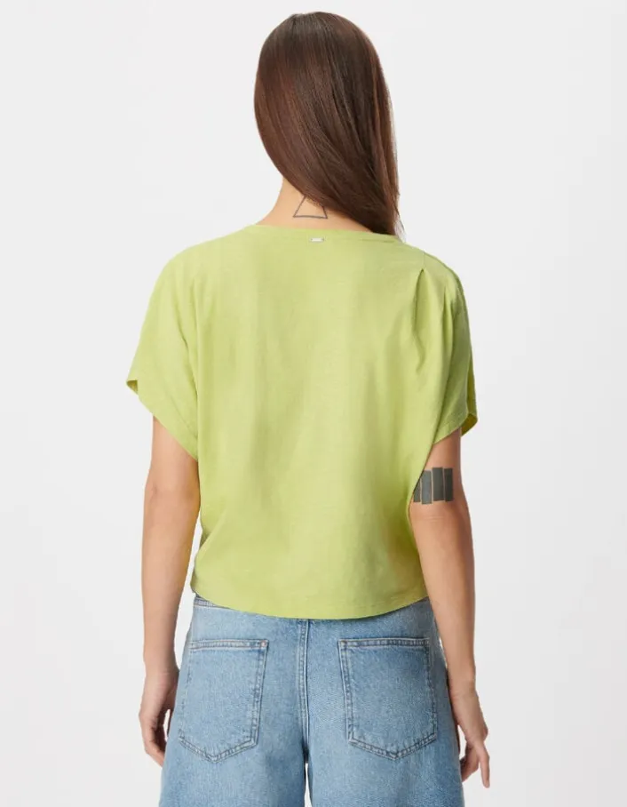 Tee-shirt col V vert à message Femme