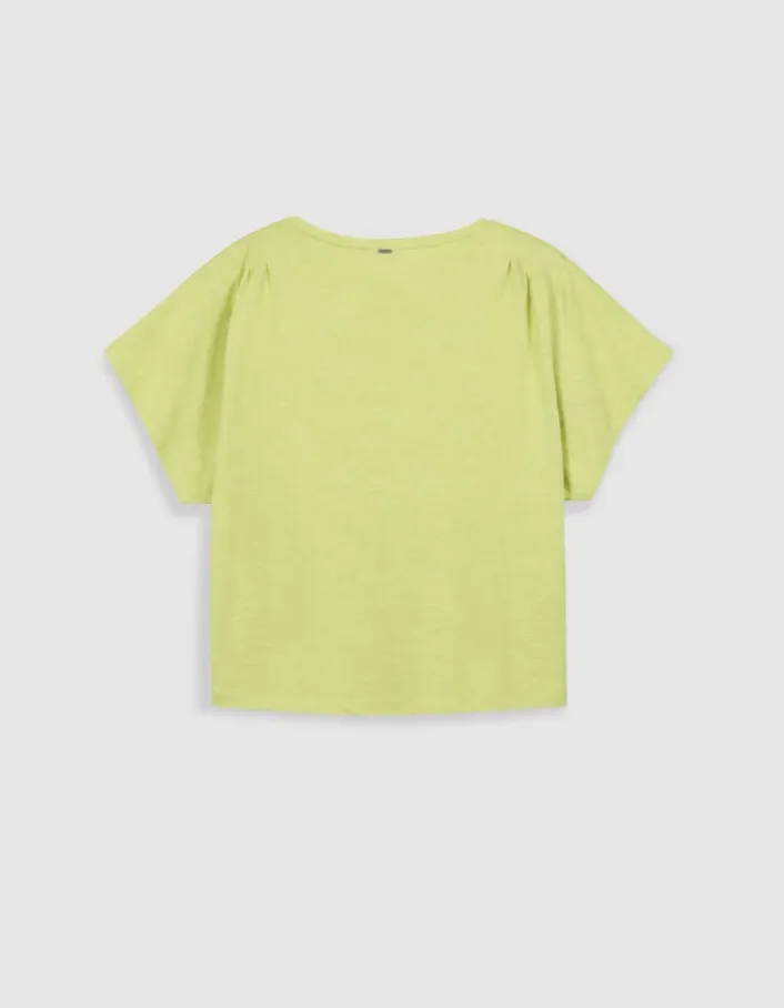 Tee-shirt col V vert à message Femme