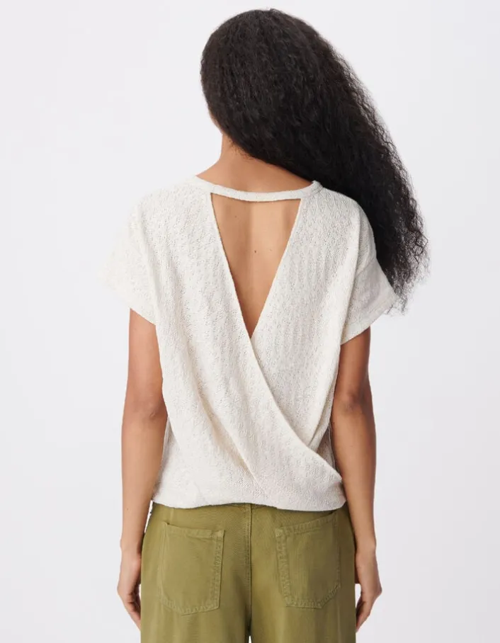 Tee-shirt doré maille ajourée cache-coeur dos Femme