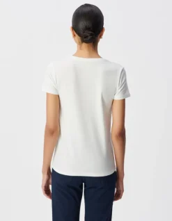 Tee-shirt encolure V blanc broderie chevrons dos Femme