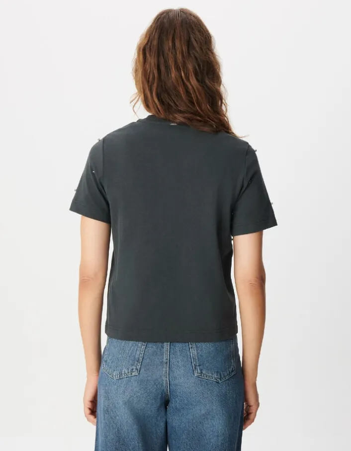 Tee-shirt gris décor strass Femme