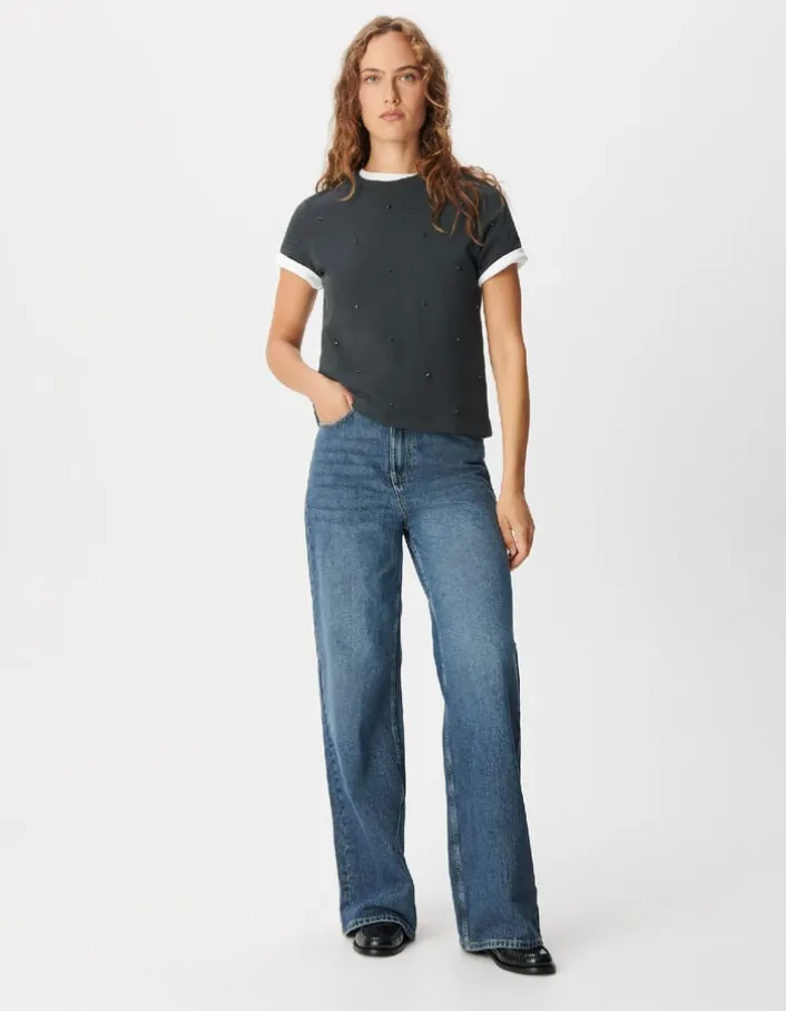 Tee-shirt gris décor strass Femme