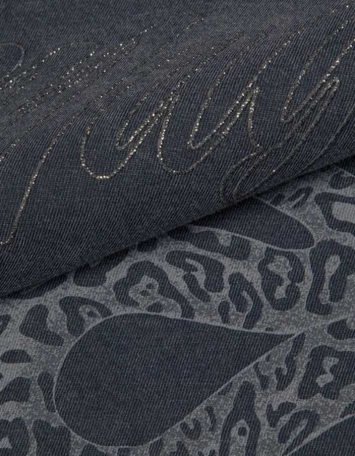 Tee-shirt gris visuel serpent et message métallisé Femme